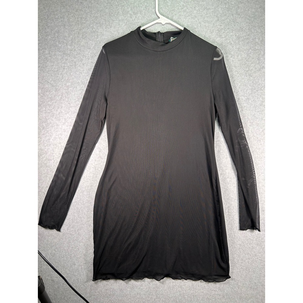 Stain* Ofeefan Womens Black Mesh Long Sleeve Mock Neck Bodycon Mini Dress Large
